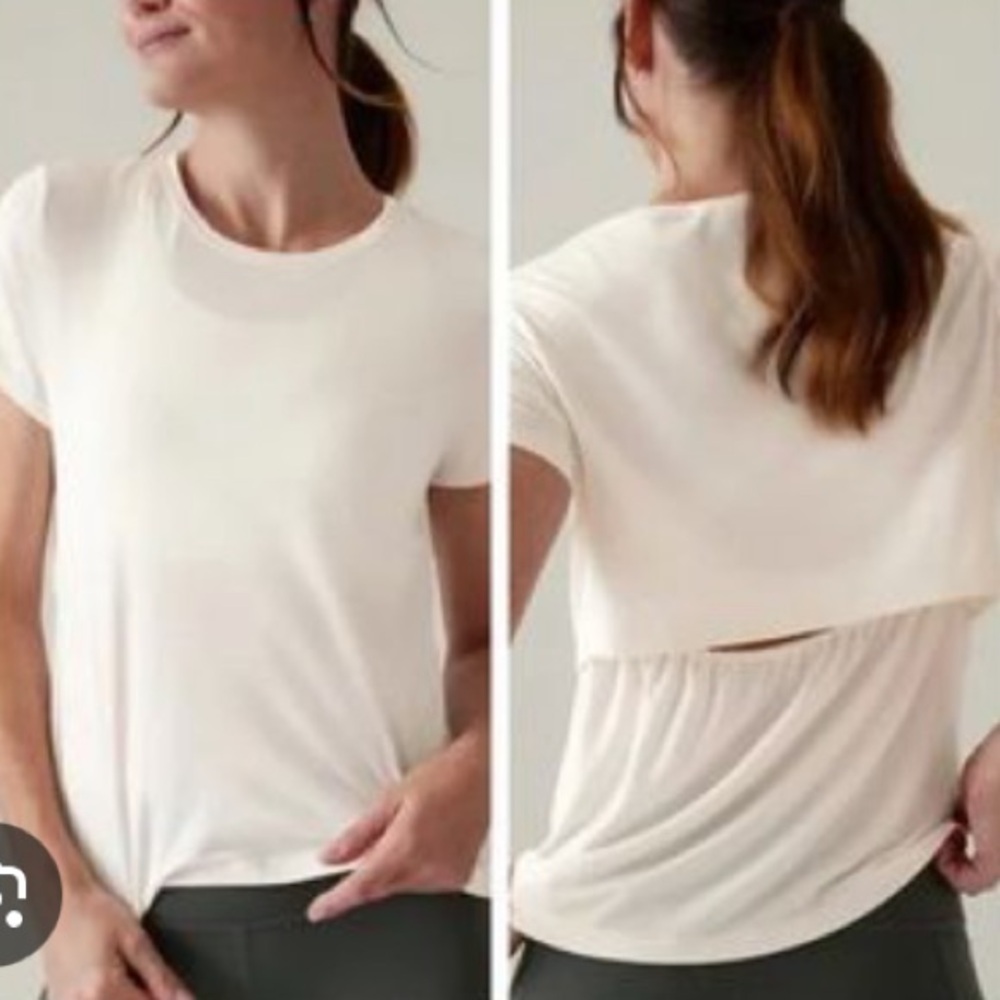 ATHLETA air out cinch tee shirt back cutout | Almond | L